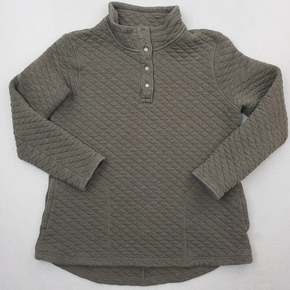 Duluth Trading Quilted Sweatshirt Pullover Womens Large Green Snap Mock Sweater